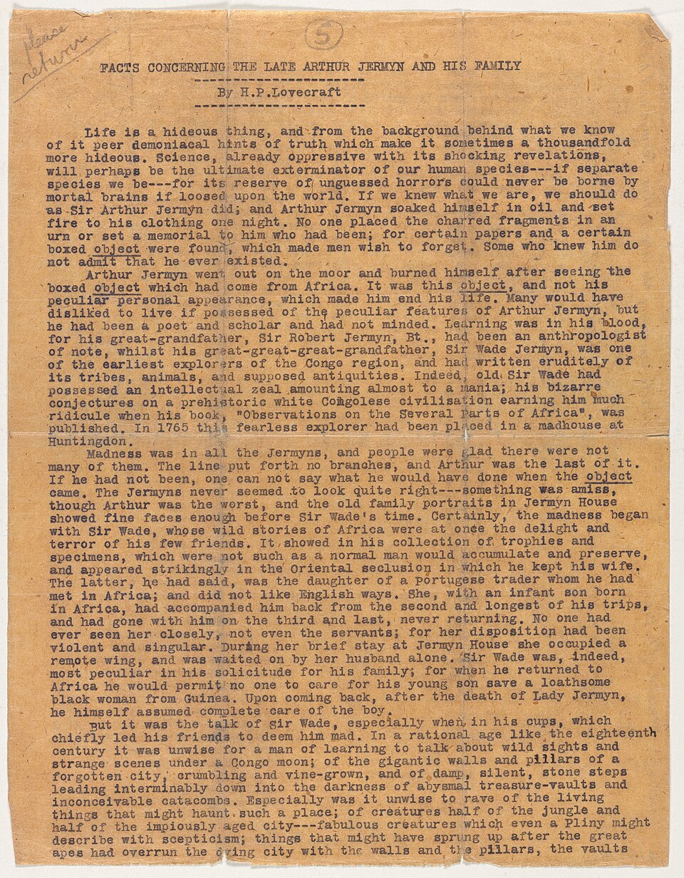 Facts Concerning the Late Arthur Jermyn and His Family