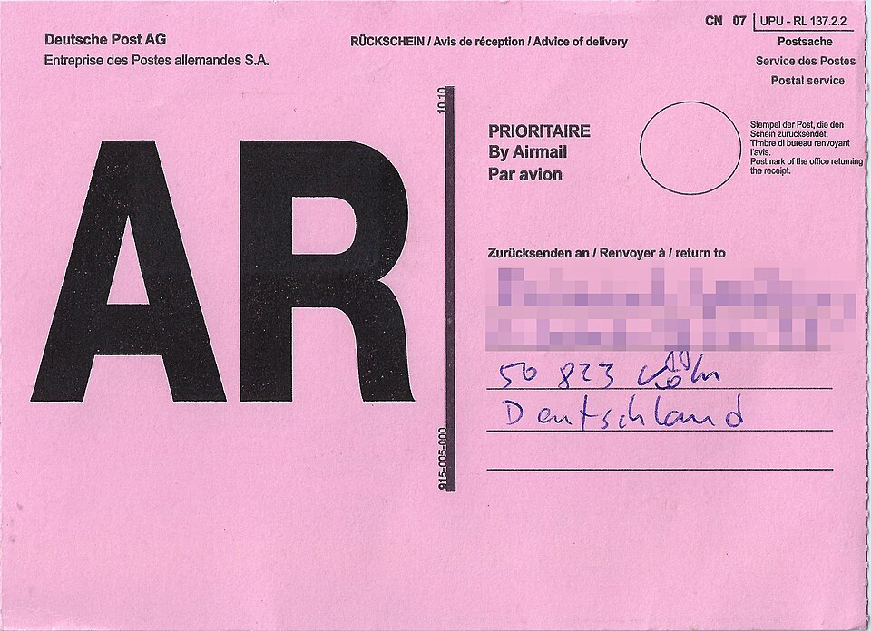 acknowledgement of receipt